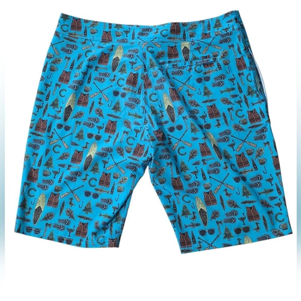 Blue Patterned Swim Shorts